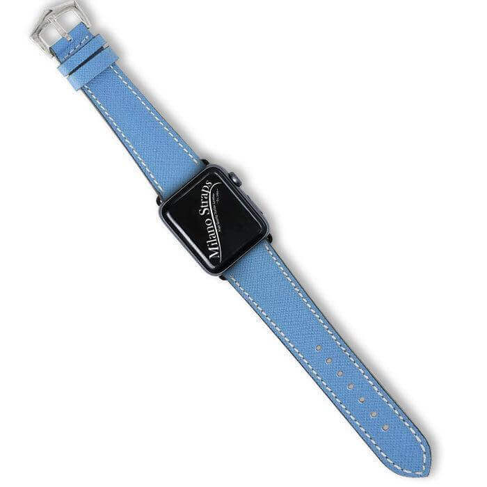 Apple Watch Leather Band ™ Light Blue Saffiano Ecru Stitches - Apple Watch Leather Straps- Milano Straps