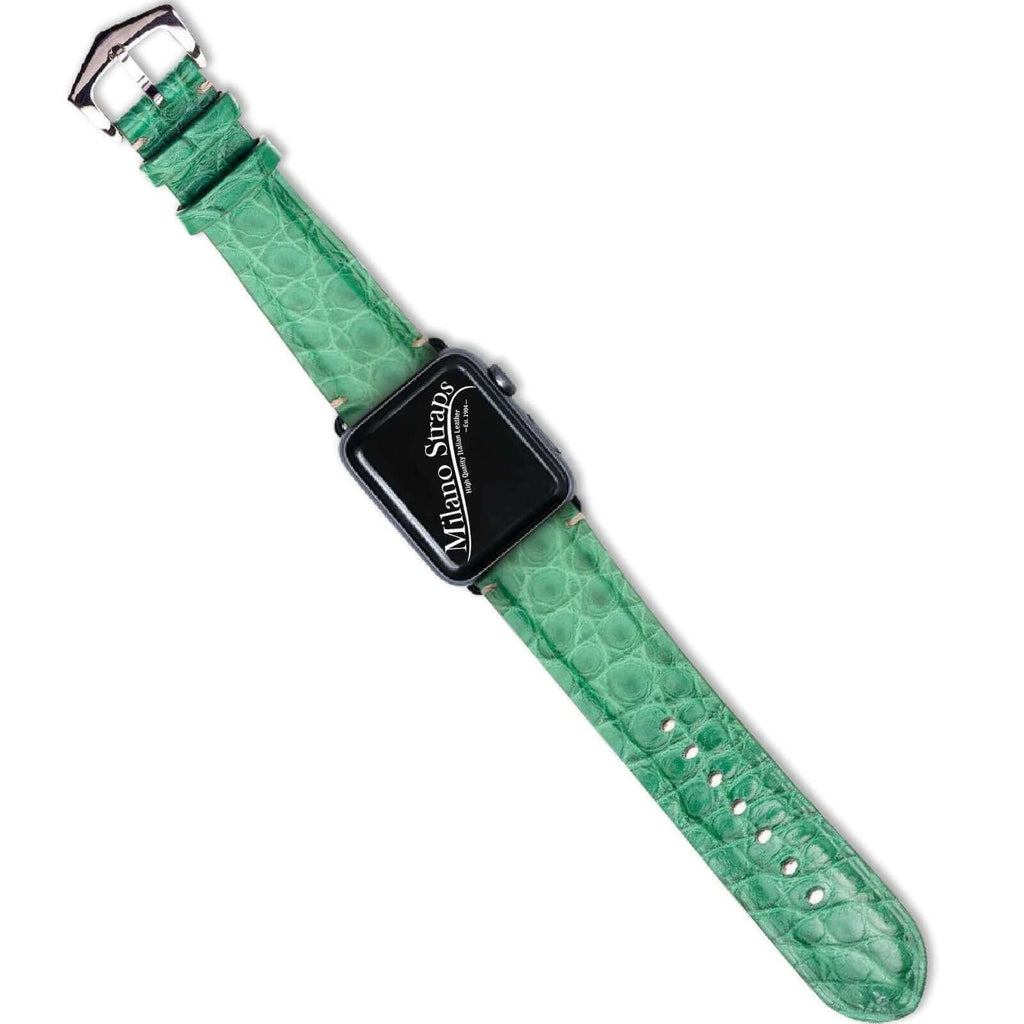 Apple Watch Leather Band ™ Millennium Green Millennium Alligator Minimal Stitches Watch Strap - Apple Watch Alligator Bands- Milano Straps