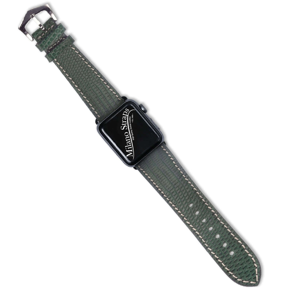 Green Lizard Apple Watch Leather Band  | Watch Bands - Apple Watch Lizard Bands- Milano Straps