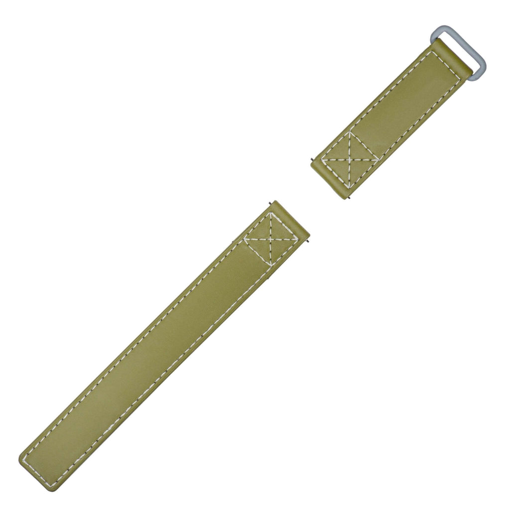 Green Velcro® Watch Band Ecru Stitches 20mm - Velco® watch bands- Milano Straps