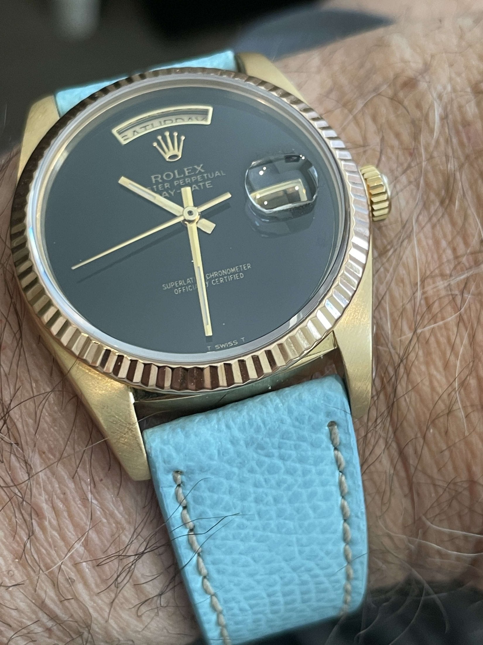 Light Blue Hammered Calfskin Ecru Stitches Watch strap - Leather strap- Milano Straps