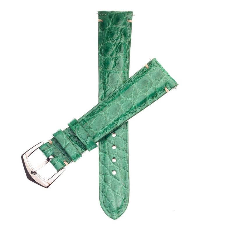 Millennium Green Alligator Minimal Stitches Watch Strap - Alligator Strap- Milano Straps